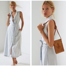 ANTHROPOLOGIE x Cloth & Stone Buttonfront Maxi Dress Chambray Sz L NWT $170 {S1}