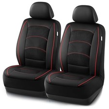 Car Seat Covers, Leather Front Seat Covers with Piping, Air Front seat Red