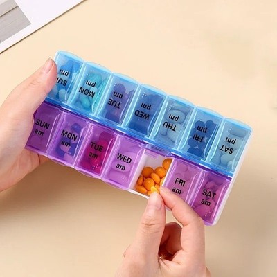 7 Day 2 Times a Day Weekly Pill Box Large Pill Organizer AM PM Pill Case