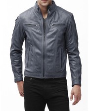 New Mens Leather Jacket real lambskin coat biker motorcycle racer cafe Slim M722