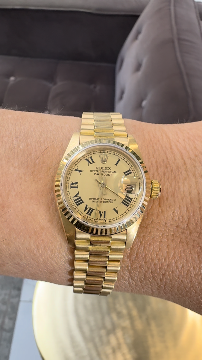 1976 Rolex Ladies Datejust 26MM 6917 Roman Dial President 18K