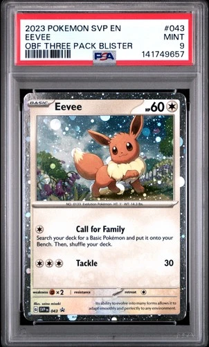 2023 POKEMON OBSIDIAN FLAMES THREE PACK BLISTER #043 EEVEE PSA 9