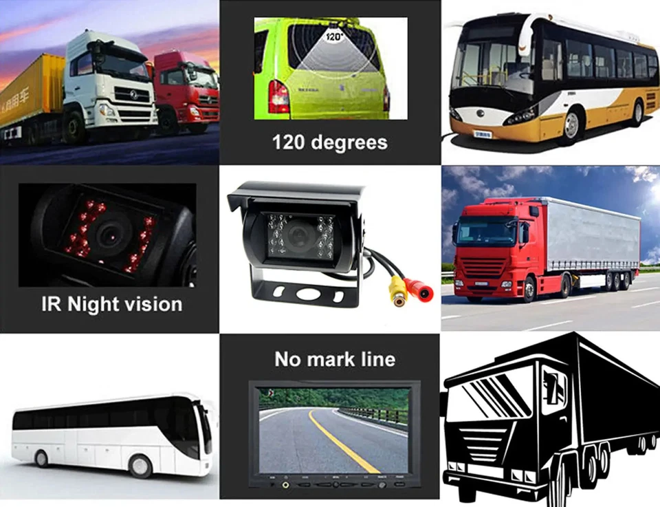 12-24V Truck Caravan Bus RV Vehicle IR Rear View Backup Camera w/ 7" Car Monitor - Image 4 of 4