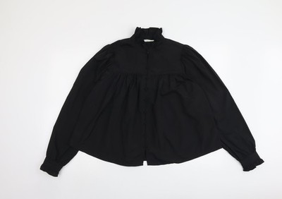 H&M Damen Schwarz Polyester Basic Knopfleiste Größe S High Neck