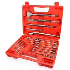 17PCS Rotary Hammer & Chisels Masonry Drill Bit Set, SDS Plus Drill Bits Set,...