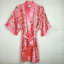 NWOT VTG Sante Classics Satin Pink Floral Robe, Size Small