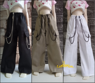 1/6 1/4 1/3 BJD Doll Clothes Black White Khaki Cargo Pants Double Chains Deco