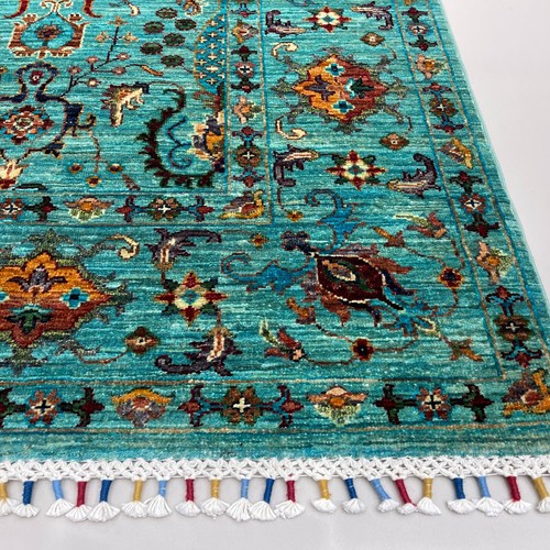 Alfombra de lana tribal sultán turquesa hecha a mano (5'9" x 7'11") - Imagen 4 de 15