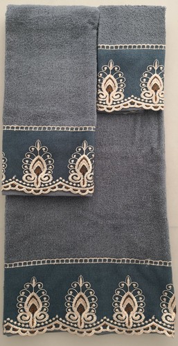 100% Cotton Sheer Embroidered 3 Piece Towel Set Included Bath Hand Facial Towel - Picture 18 of 50