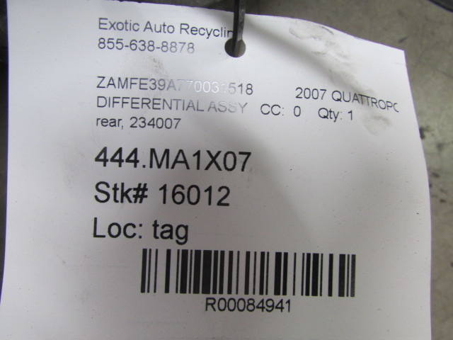 Maserati Quattroporte, Rear Differential Assembly, Used, P/N 234007