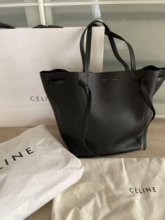 CELINE Leather Hippo Phantom Medium Women's Tote Bag Black USED