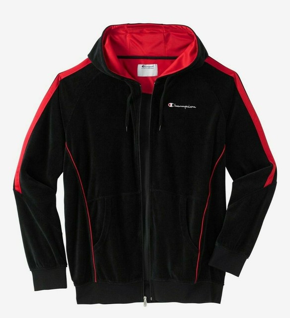 NWT - CHAMPION Men's 'VELOUR' FULL ZIP Black/Red HOODED JACKET - 3XLT | eBay