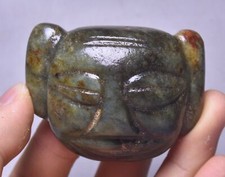 6CM Old China Hongshan Culture Hetian Jade People Person Face Pendant Amulet