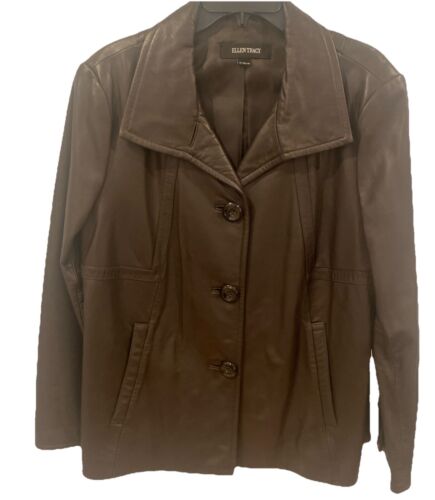Ellen Tracy Brown Soft Leather Jacket 3 Button Closure Side Pockets Women’s XL - Picture 9 of 14