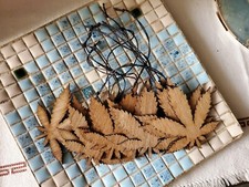 10 Marijuana Leaf Wooden Ornaments Rustic w/Hemp Cord USA made Lot Of 10