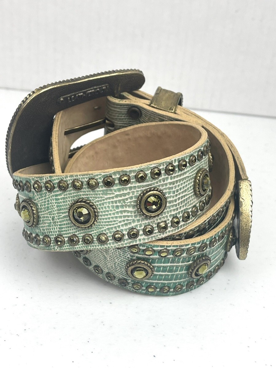 LEATHEROCK Belt Size L36 Leather Green Embellished Peridot  display picture 1
