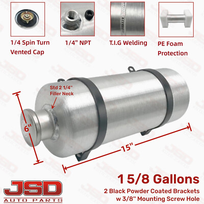   1 5/8 Gallons 6''x15'' 1/4 NPT Aluminum Spun Gas Tank Vertical Fuel Tank Cell