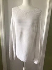 French Dressing Jeans FDJ Lightweght White Long Sleeve Knit Sweater Size Large