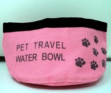 Pink Canvas Lined Travel Bowl For Dogs