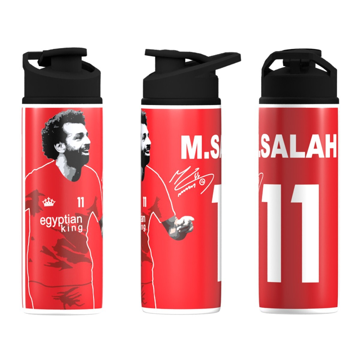Liverpool Bottle Salah 600ml Capacity Big Mouth -White w/Blk Lid