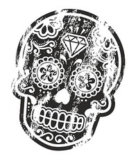 Distresed Aged BLACK Mexican Day Of The Dead Sugar Skull Car Truck Sticker Decal