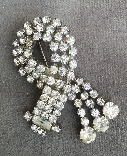 Broche Art Déco Vintage Strass Blancs Motif Nœud Comète - Années 50, Alliage Métal, Occasion
