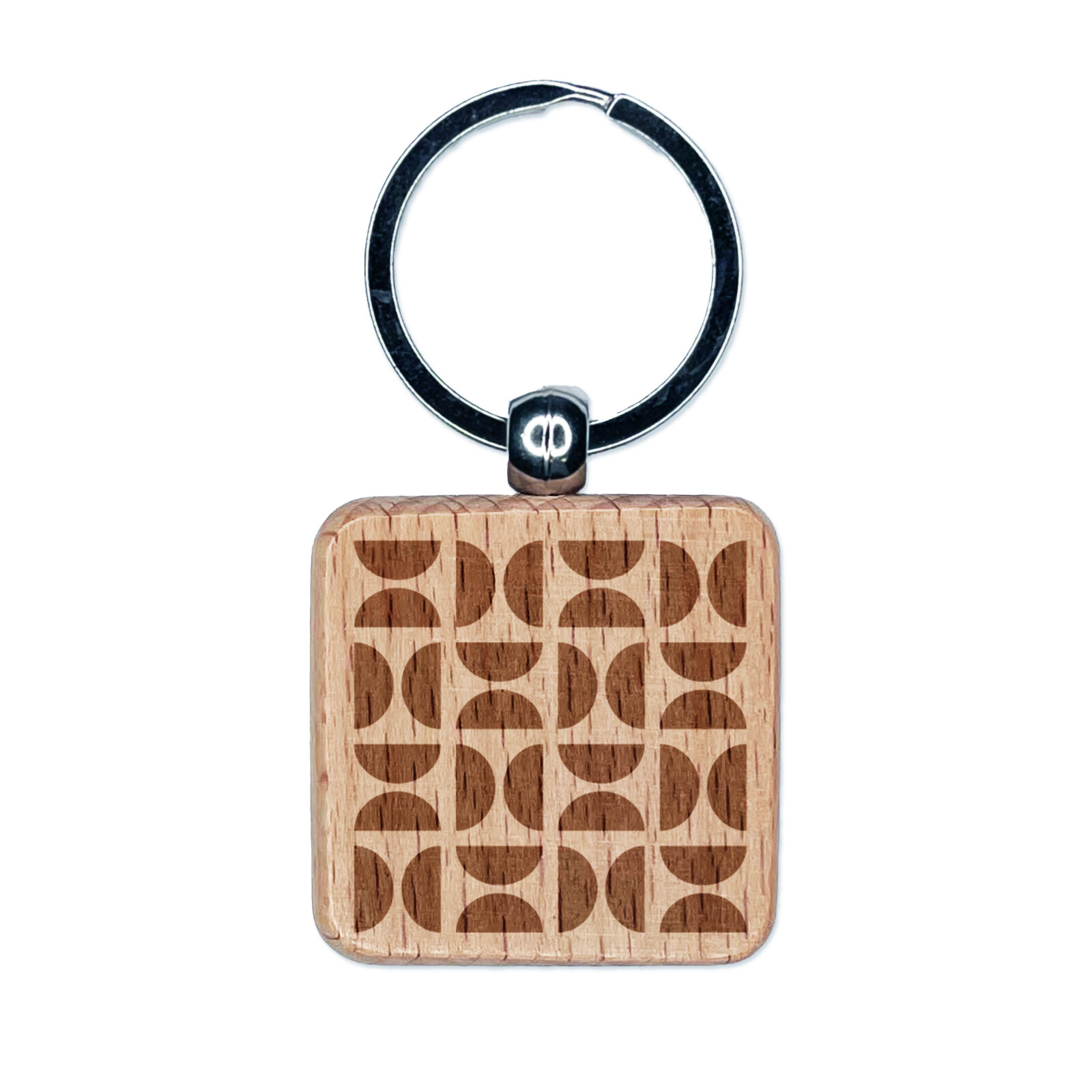 Engraved Wood Keychain with Geometric Half Circle Pattern  