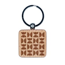 Geometric Half Circle Pattern Engraved Wood Square Keychain Tag Charm