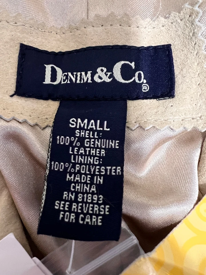 Denim & Co. Women BLAZER S Genuine Leather Beige Lined Career Quality NEW - Image 2 of 4