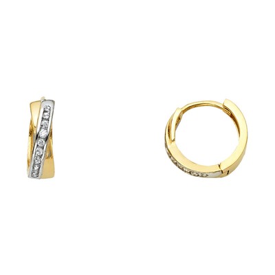 Ioka - 14K Yellow Gold CZ Stone Huggies Hinged Earringsrings