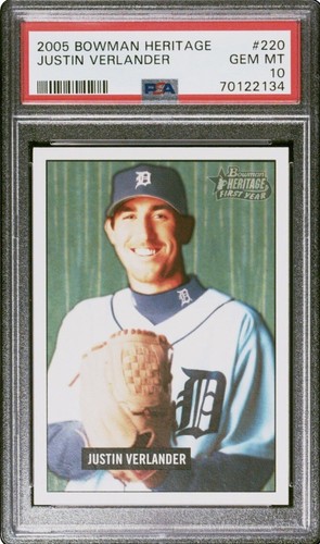 2005 Bowman Heritage Justin Verlander PSA 10 Gem Mint Low Pop. - Picture 1 of 2