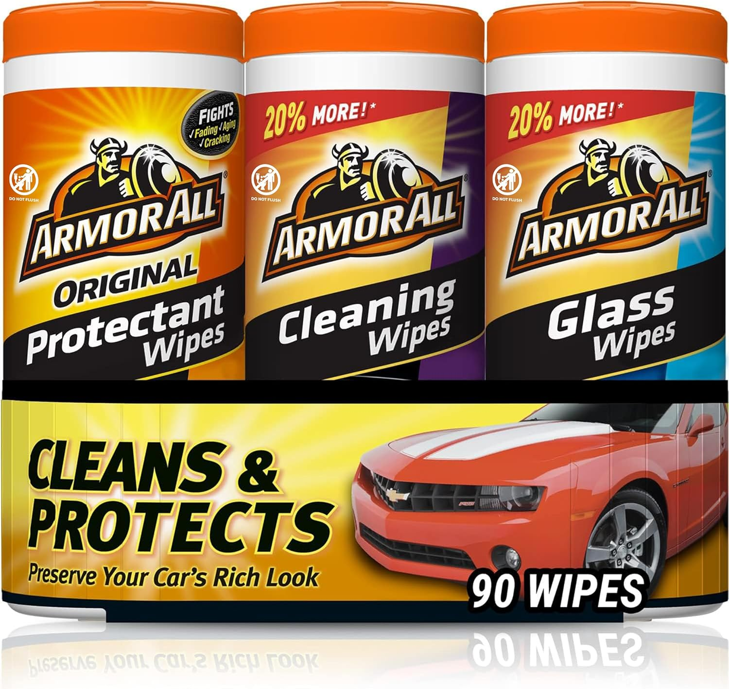 Protectant, Glass and Cleaning Wipes, Wipes for Car Interior and Car Exterior, 3
