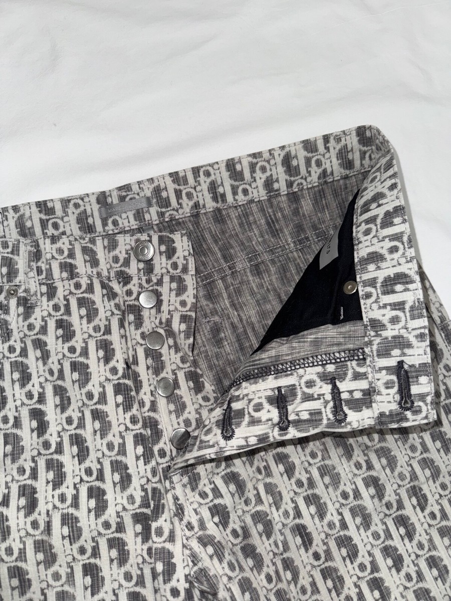 Dior Oblique Monogram Logo Slim 17.5 Jeans Grey Black Denim