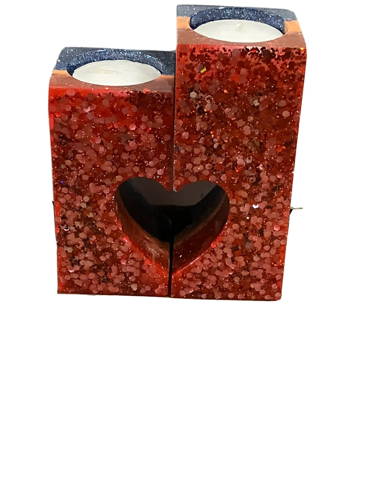 Handmade Resin Heart tea light candle holder With 2 Free Candles Made...