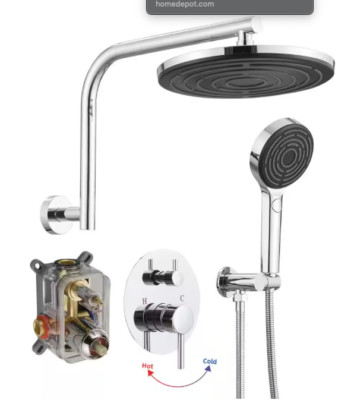 BWE Single Handle 3-Spray Shower Faucet 2.5 GPM w/High Pressure Rain Shower Head