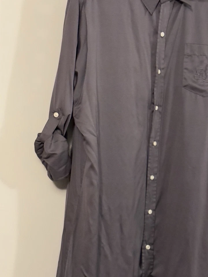Camisa de dormir Ralph Lauren, gris satinado, XLarge, larga abotonada, manga convertible Foto 2 de 4