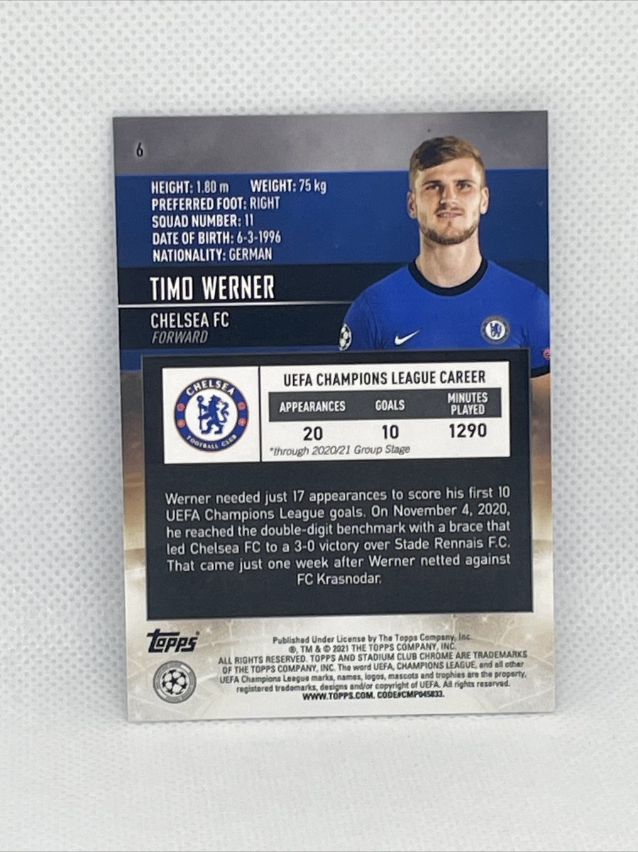 ぽ*ぽ様 チェルシー ヴェルナー 2020-21 TIMO WERNER TOPPS STADIUM CLUB CHROME #6 BASE CARD