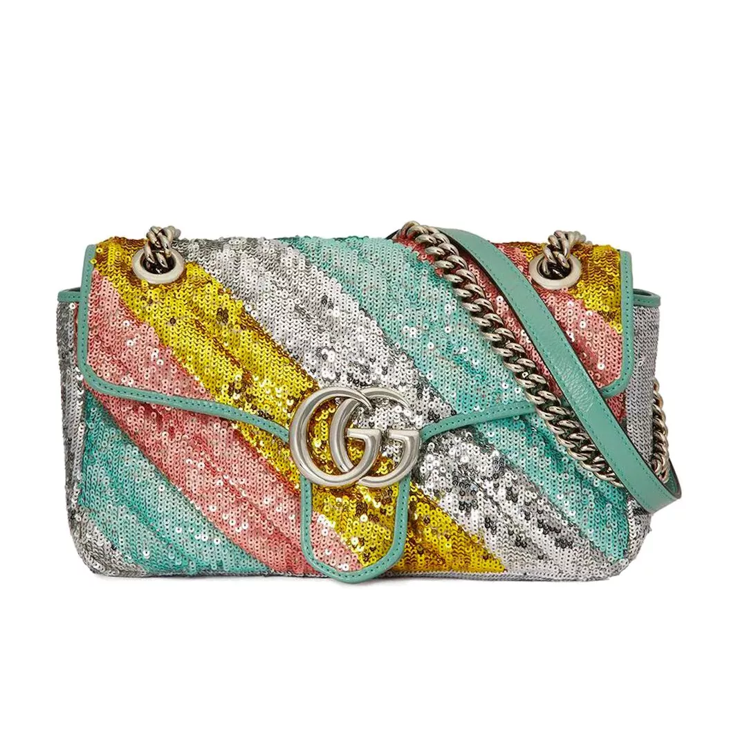 Sac bandoulière authentique Gucci 443497 GG Marmont à paillettes neuf