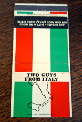 Vintage Matchbook: Two Guys From Italy Restaurants, O.C. & Los Angeles, CA area