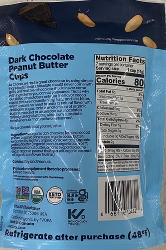 5x Chocxo USDA ORGANIC 70% CACAO Dark Chocolate Peanut Butter Cups 3.4 oz 5 PACK - Picture 3 of 3