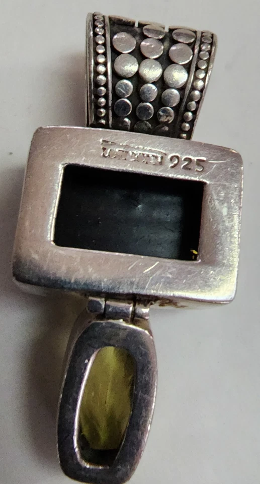 Vintage Lori Bonn 925 Sterling Silver Green Baltic Amber & Peridot Drop Pendant - Image 3 of 4