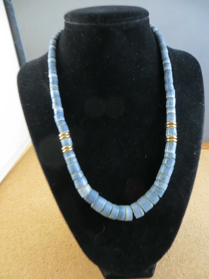 Collar de hilo graduado con detalles de oro amarillo coral azul genuino muy raro #506 Foto 2 de 4