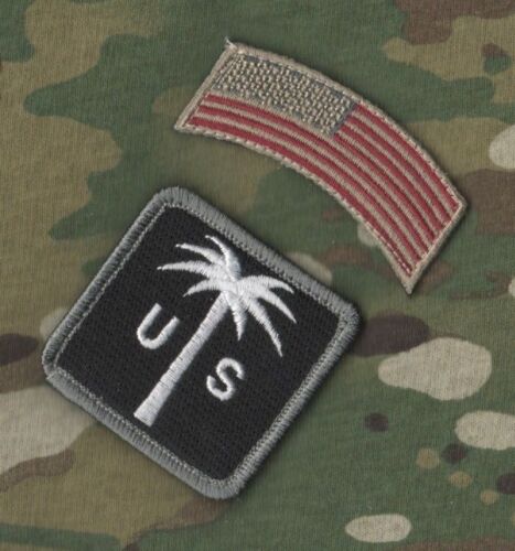 DAESH WHACKER ODA GREEN BERET SFG vêlkrö 2TAB: US FLAG + PALM TREE (SEAL black) - Picture 1 of 10