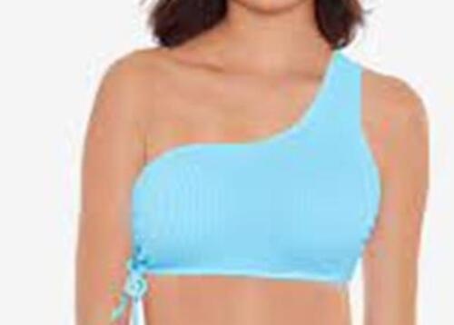 965 salt + Cove  One-Shoulder Side-Shirred Bikini Top BLUE sz L - Afbeelding 1 van 1