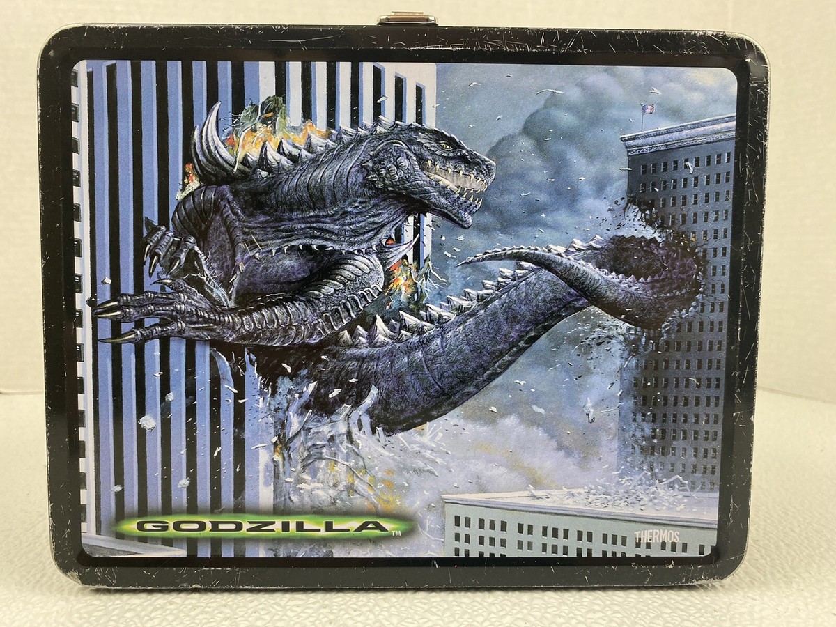 Vintage Godzilla 1998 Movie Metal ToHo Lunch Box w/ Thermos Good