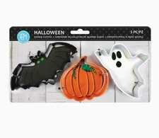 R&M INTERNATIONAL: HALLOWEEN: 3 PCS: COOKIE CUTTER SET: GHOST: BAT: PUMPKIN: NEW