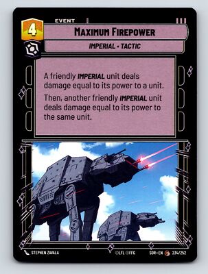 Maximum Firepower Imperial Tactic Event Card Aggression Villainy 4 Cost