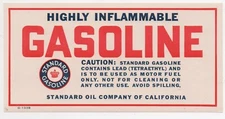 1930s Standard Oil Company Sticker " Highly Inflammable Gasoline "