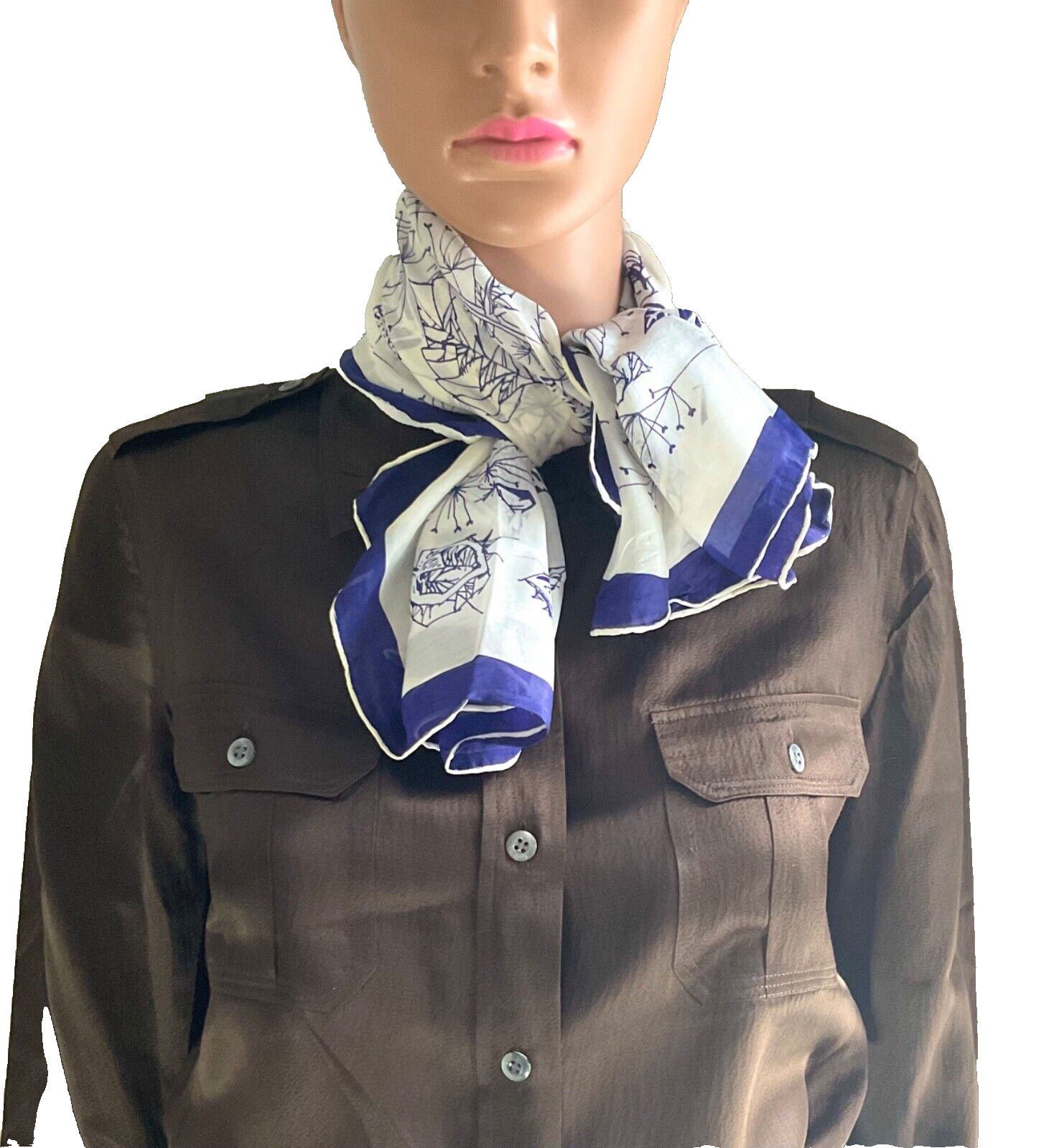 Vintage Scarf square Blue White Silk