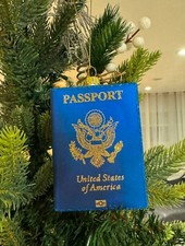 Christmas Ornament Us Passport Blue Glass United States Passport